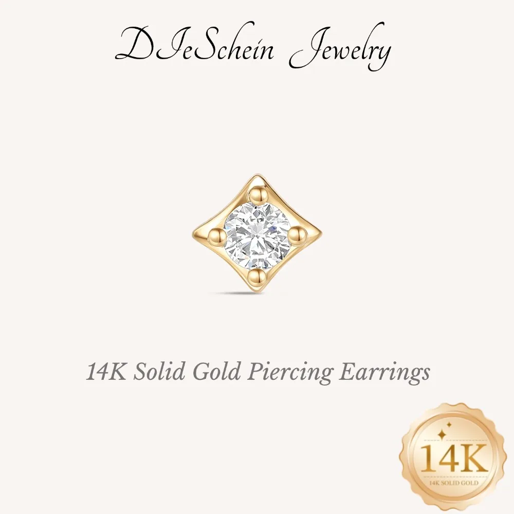 DIeSchein 14k Solid Gold Piercing Earring Women Cartilage CZ Flat Back Earrings for Piercing Cartilage Hoop Earrings Jewelry