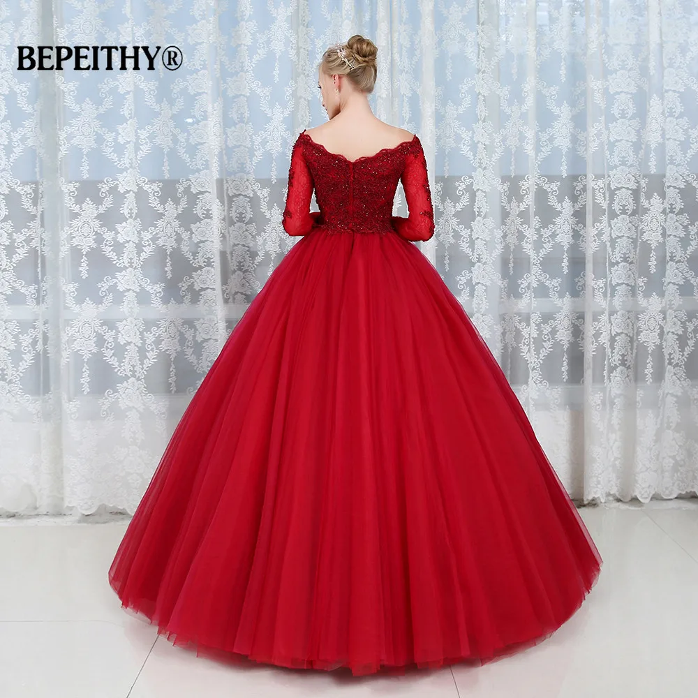 BEPEITHY Customized Ball Gown Lace Top Evening Dress Party Gowns Long Sleeves Floor Length Vintage Prom Dresses For Women 2023