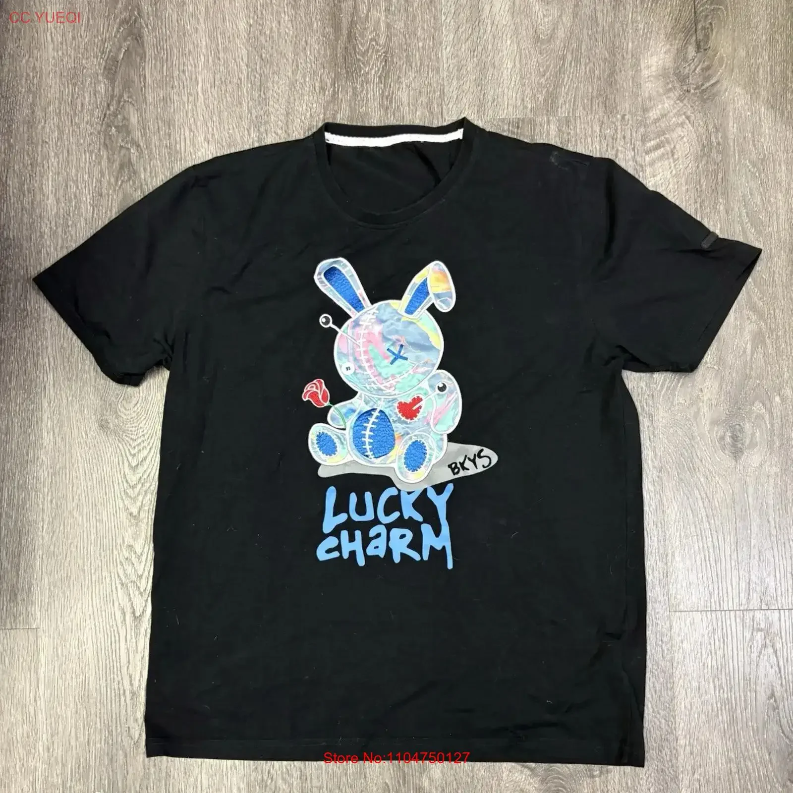 BKYS Men's Lucky Charm Original Print Black w LAVA Quality T Shirt Streetwear L XL vintage Washed graphic Comfortable Stylish