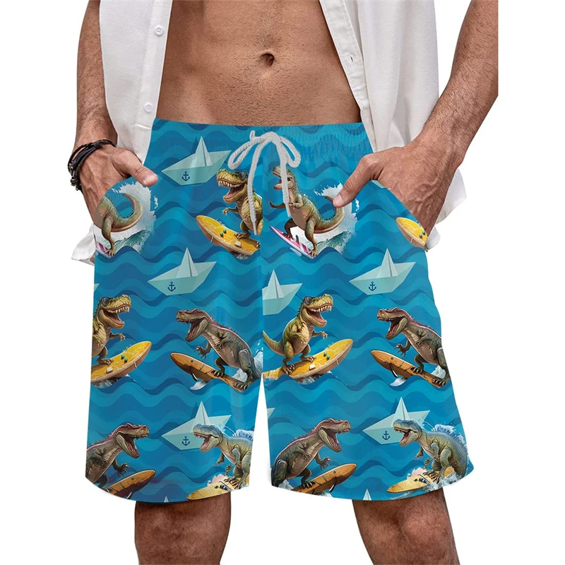 

3D Print Dinosaur Beach Shorts Casual Vacation Hawaiian Trunks T-Rex Surfing Short Pants For Men Clothes Dragon Trunks Trousers
