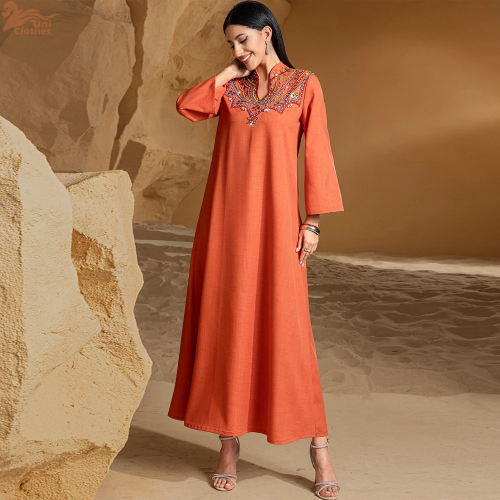 Dubai Abaya di Lusso Che Borda Abito Musulmano Eid Mubarak Djellaba Donne Maxi Abito Da Sera Del Partito Turchia Caftano Femme Musulmane Robe