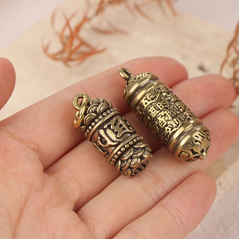 Brass Buddha Sutra Cylinder Pendant Keychain Hanging Necklace Jewelry Pill Box Medicine Case Container Bottle Keychains Gift