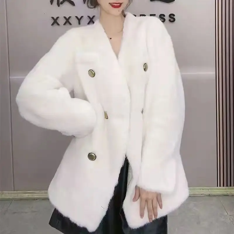 Winter Nieuwe Effen Kleur V-hals Lange Mouw Mode Uitloper Vrouwen High Street Casual Losse Knop Vest All-Match Dikke tops