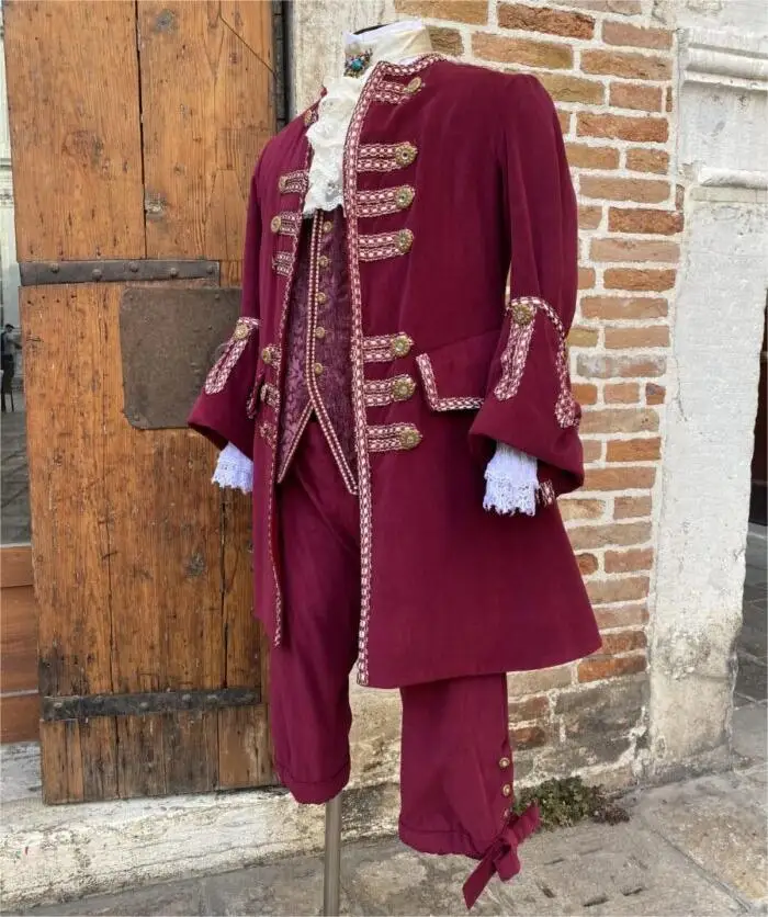 1700s Rococo Aristocrat Gentleman Costume Red Ball Gown Men's Medieval Royal Court Rococo Outfits Renaissance Groom Dress