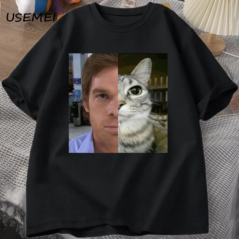 Dexter Morgan Cat T-shirts Funny Cotton Short Sleeve O Neck Tshirt Unisex Streetwear Mens Clothes Harajuku Printed T-shirt Tops