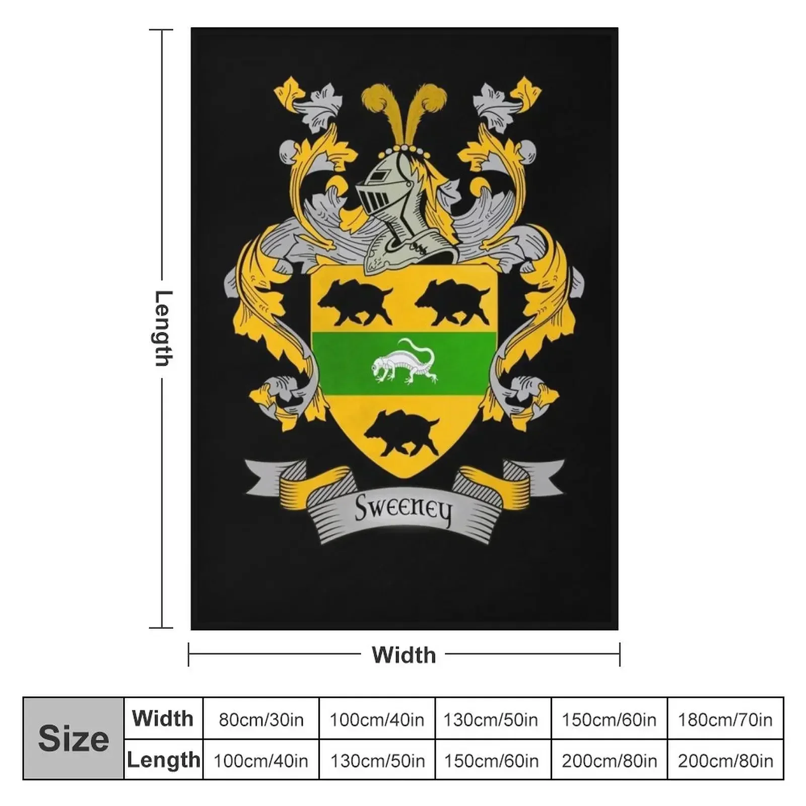 Sweeney Coat of Arms Sweeney Family Crest Throw Blanket Camping Flannel Fabric Comforter Furry Blankets