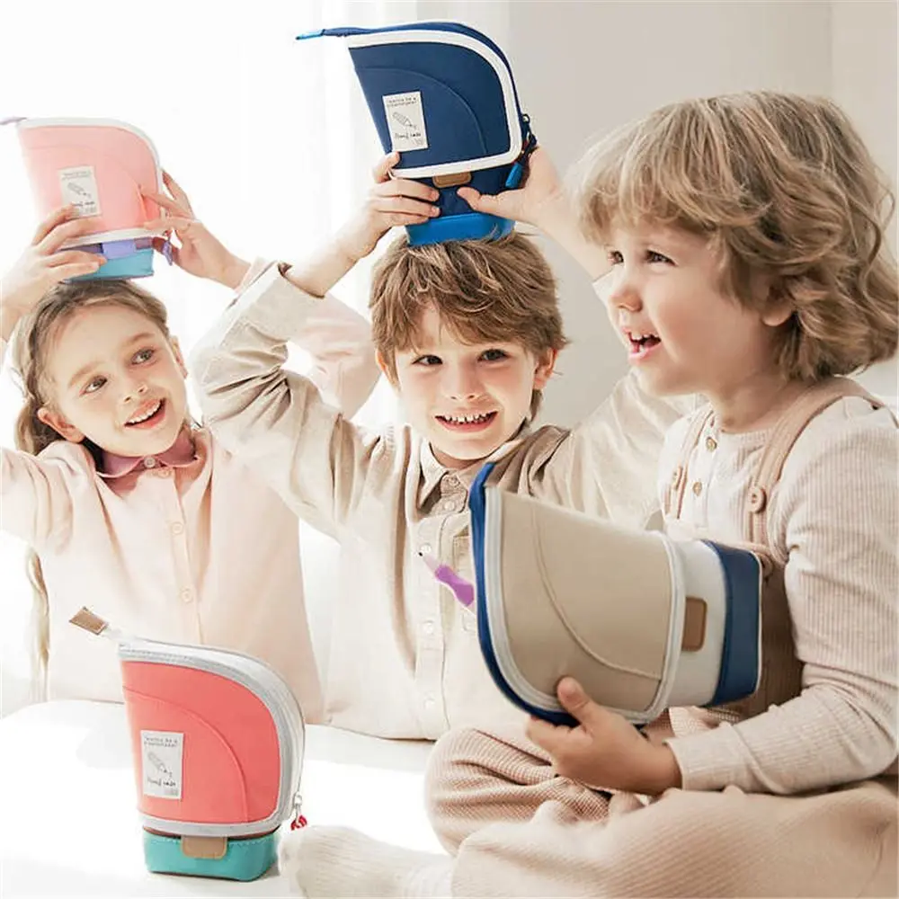 

Fashion 2-in-1 Standing Pencil Case Portable Vertical Retractable Pencil Bag Stationery Storage Bag Desk Supplies Holders