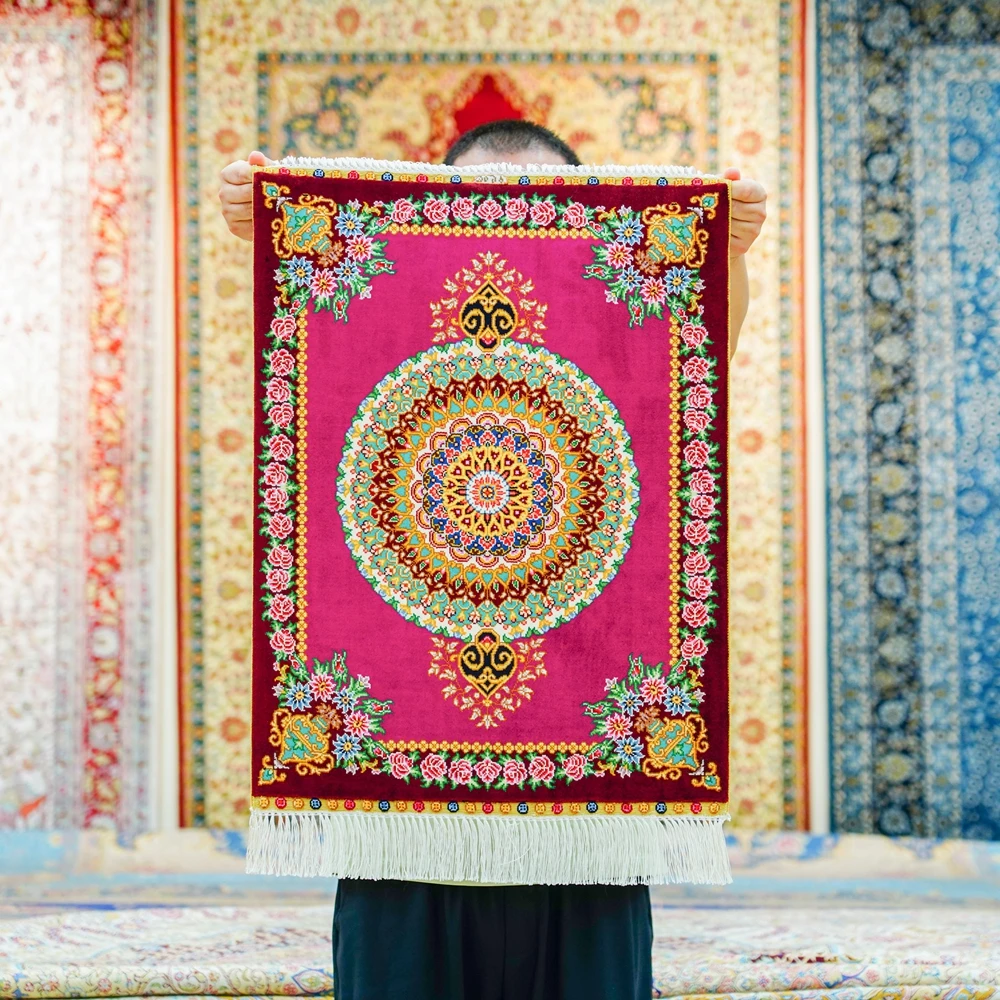 Silk Handmade Oriental Rug Mini Carpets 46x61 Cm Prayer Mat