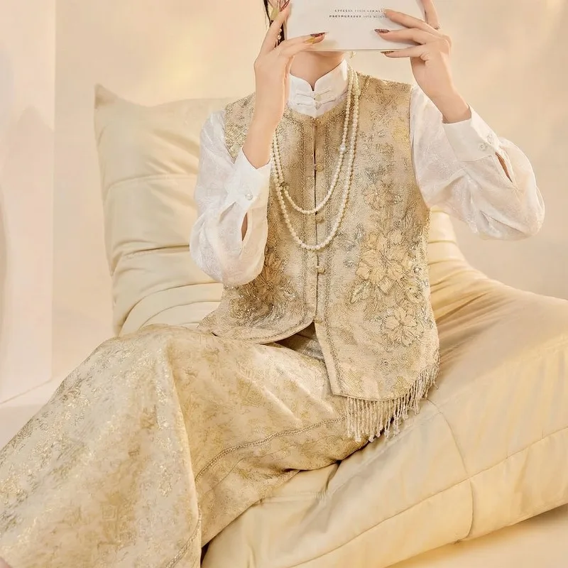 

Spring Summer New High Quality Beads Fringed Vest Bead Chain Skirt Temperament Set