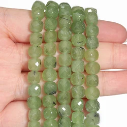 7-8mm Faceted Natural Prehnite Stone Beads Square Cube Geometric Shape Loose Beads for Jewelry Making Diy Beading Accessories