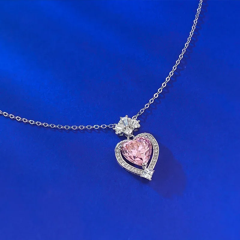 

New S925 Silver 10 * 10mm Heart shaped Morgan Pink Necklace Pendant for Women's Classic Simple Fashion Jewelry