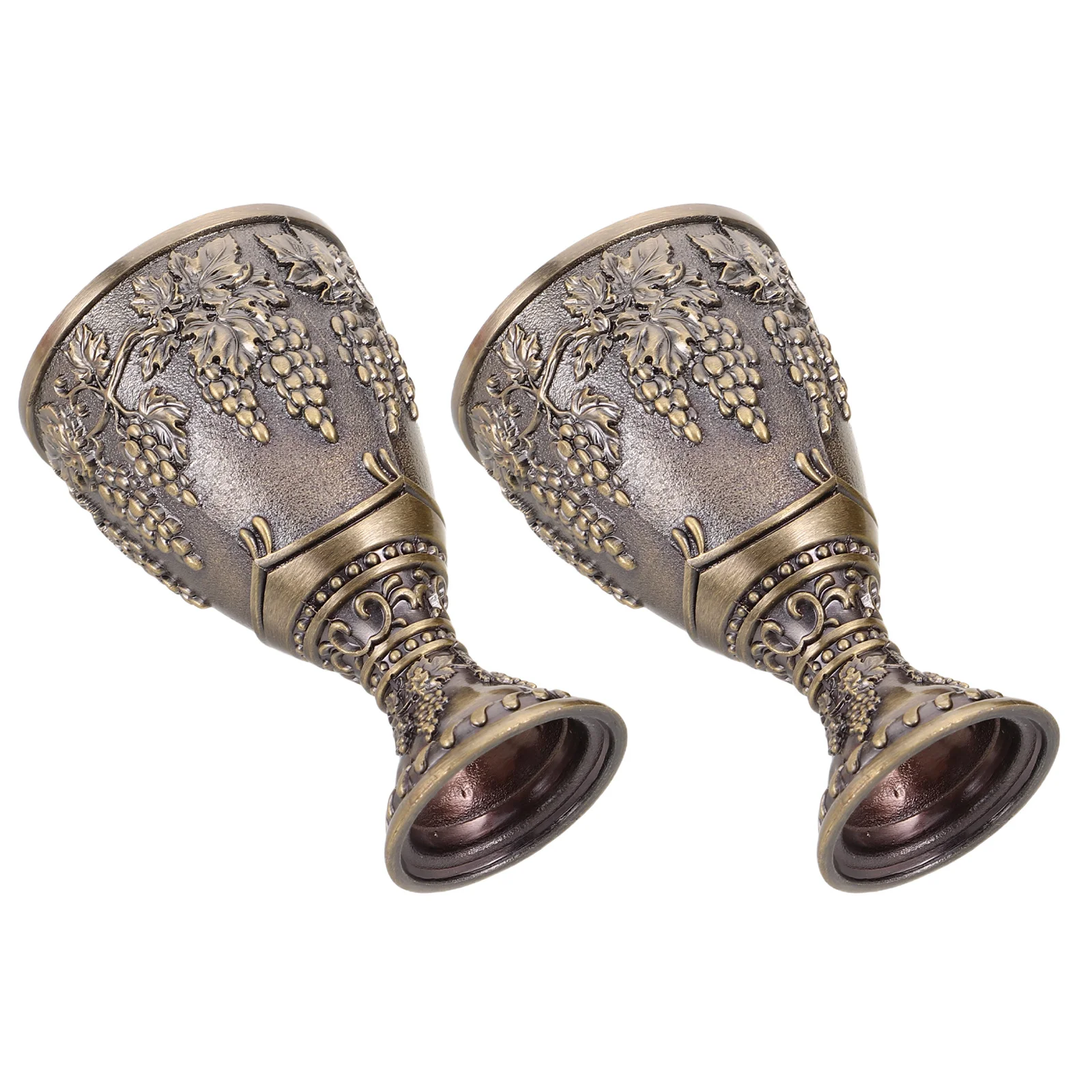 

2Pcs High Foot Metal Wine Cups Retro Vintage Zinc Alloy Chalice Goblets Embossed Floral Pattern Mini Drinking Cups for Medieval
