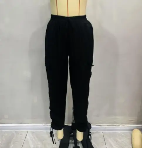 Spring and Summer Solid Color High Waist Large Pocket Pleated Design Haren Pants Women's Trendy High Street Style Cropped Pants