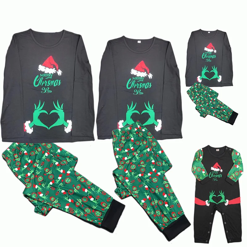 Funny Christmas Family Matching Pajamas Set Fluorescence Print Mother Father Kids Clothes Baby Romper Family Mom and Me Clothing