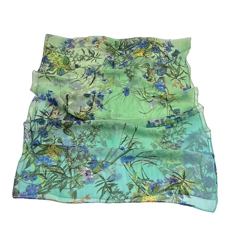 Neue Mode Blumen pflanzen Chiffon seidig Georgette Schal Frauen geometrischen Druck lange weiche Wickel Schal Strand Kopftuch Schals – Detail 6
