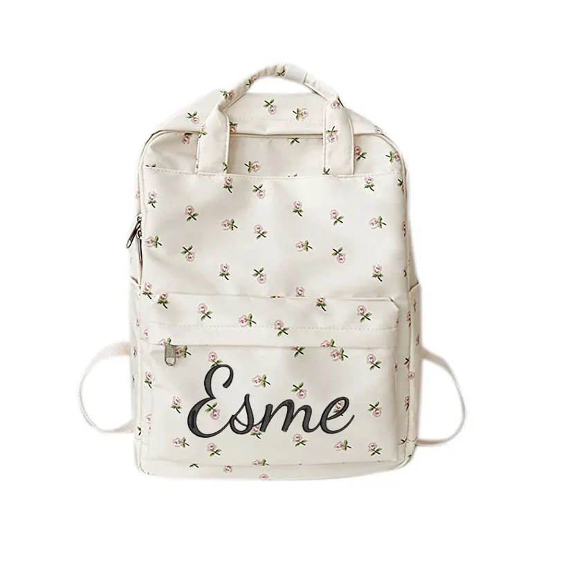 Mochila Floral Kawaii para meninas e mulheres, Bolsas escolares fofas, Mochila bonito com nome personalizado, Bolsa de faculdade