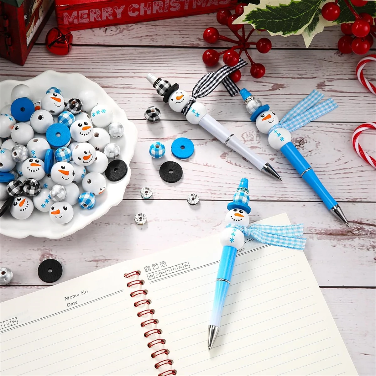 

9Pcs Christmas Blue Snowman DIY Beaded Pens