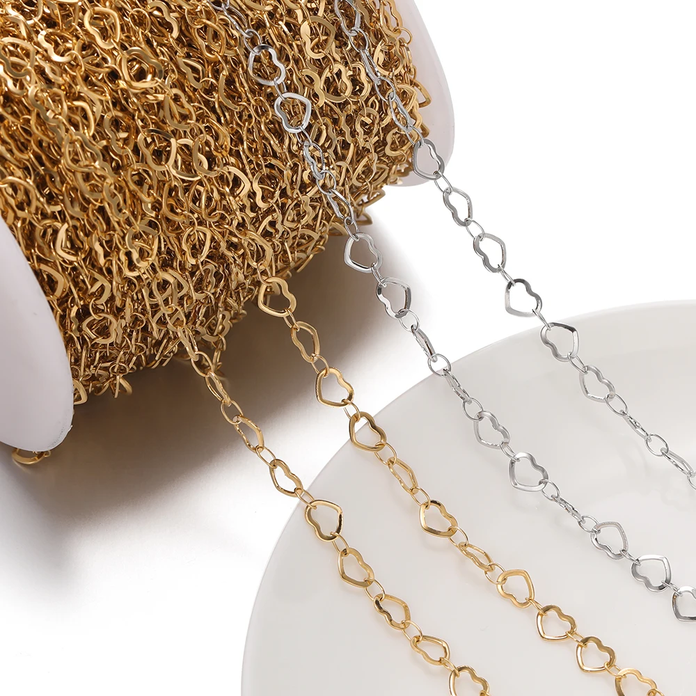 1Meter 6.5x5mm Stainless Steel Gold Color Love Heart Link Chain Handmade DIY Necklace Bracelet Anklets Jewelry Making Supplies view 4