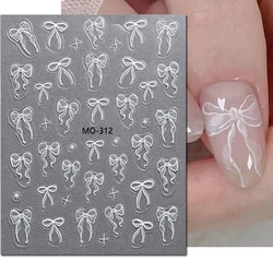 5d Emboss Nail Art Stickers Translucent White Ribbons Bowknots Adhesive Sliders Nail Decals For Manicure Tips Accessories
