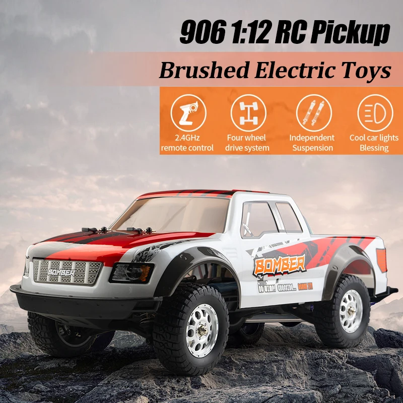 

1:12 высокоскоростной автомобиль с дистанционным управлением 906, радиоуправляемый пикап, матовый двигатель 390, полноприводный внедорожник, электрическая игрушечная модель