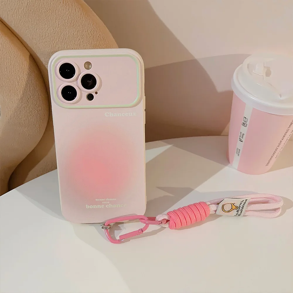 Rosa Farbverlaufs-weiche Handyhülle mit Umhängeband für iPhone 16e 15 14 13 12 11 Pro Max XS XR X 7 8 Plus stoßfeste Schutzhülle