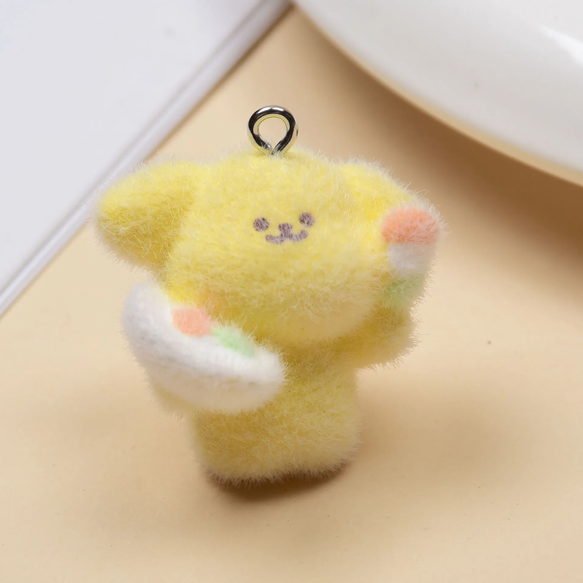 30pcs Flocking Resin Cartoon puppy Charms Plush Animal Pendant For Bag keychain DIY Craft Jewelry make Accessory wholesale