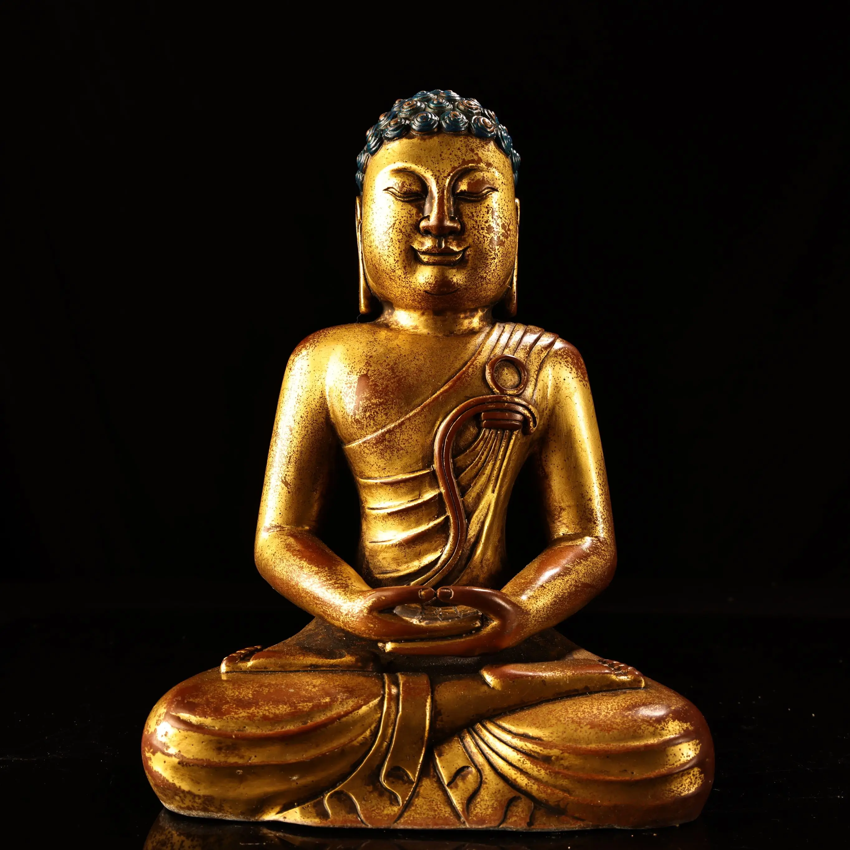 

Old China Collections Old Bronze Gilded Cinnabar Northern Wei Buddha Amitabha Parinirvana Sitting Buddha Worship Hall