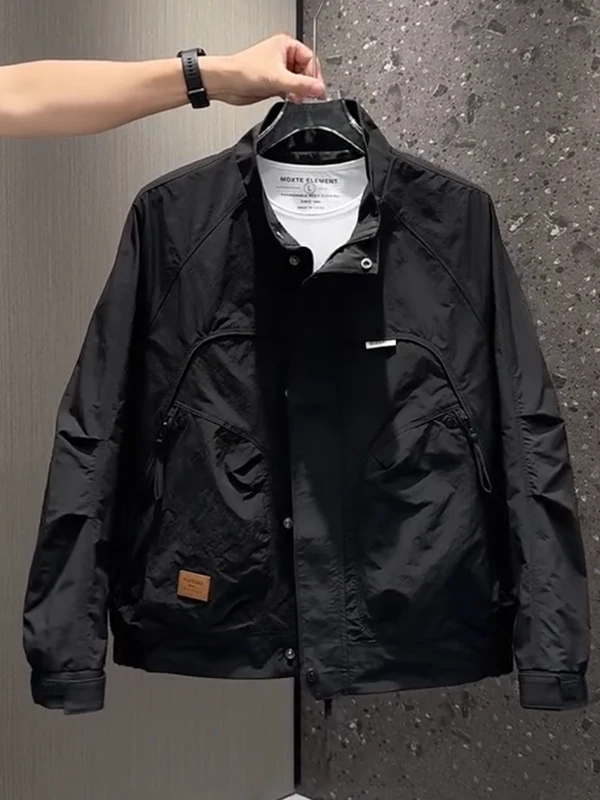 

Sli Slim Fit Stand Collar Pure Color Jaet Trendy Casual Outerwear for Men And Women Faionable All Seasons Jaet