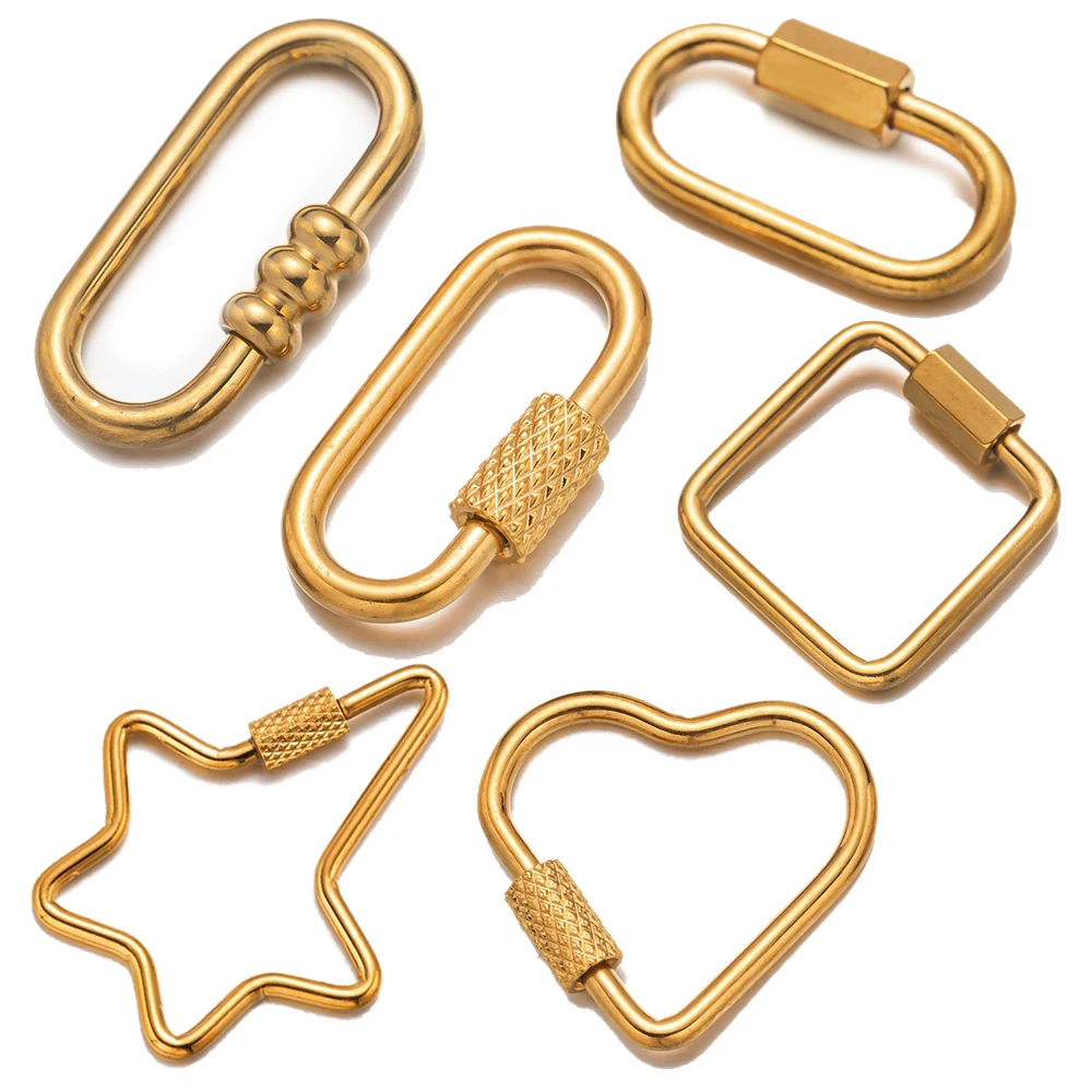 5pcs Gold Stainless Steel Heart Screw Carabiner Lock Connector Fastener Clip For DIY Necklaces Keychain Jewelry Making Supplies