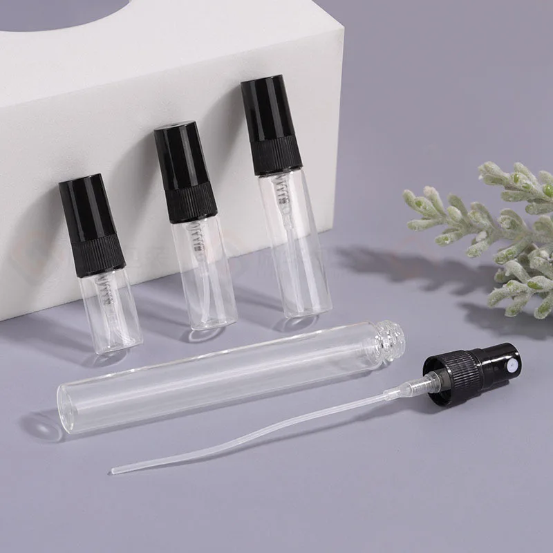 2/3/5/10ml Portable Glass Perfume Bottle Plastic Atomizer Empty Travel Cosmetic Perfume Container with Black Cap Dropshipping