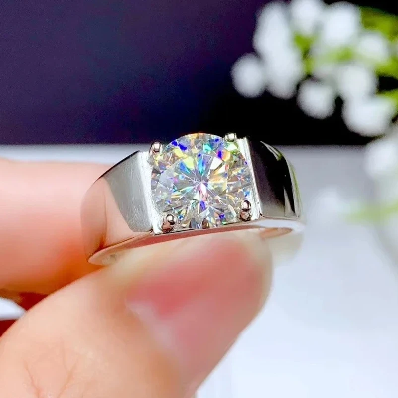 Simple Design Moissanite Men Ring with Certificate 925 Silver Moissanite Band Ring for Man Fashion Silver Men Jewelry