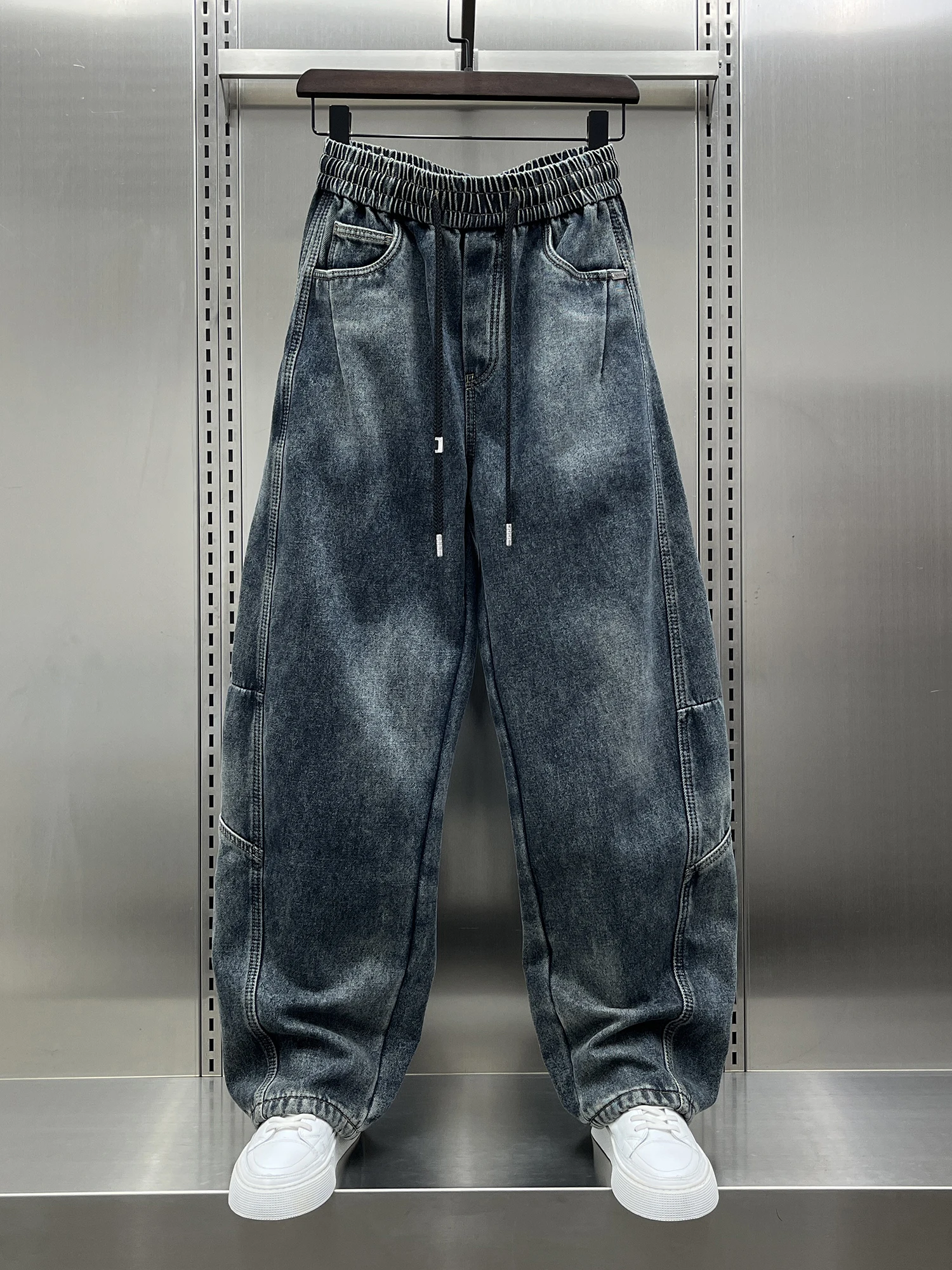 

Мужские джинсы Waed Fce с подкладкой, повседневные, свободного кроя, молодежные, в американском стиле, для уличной моды, зимние, теплые, прямые штанины