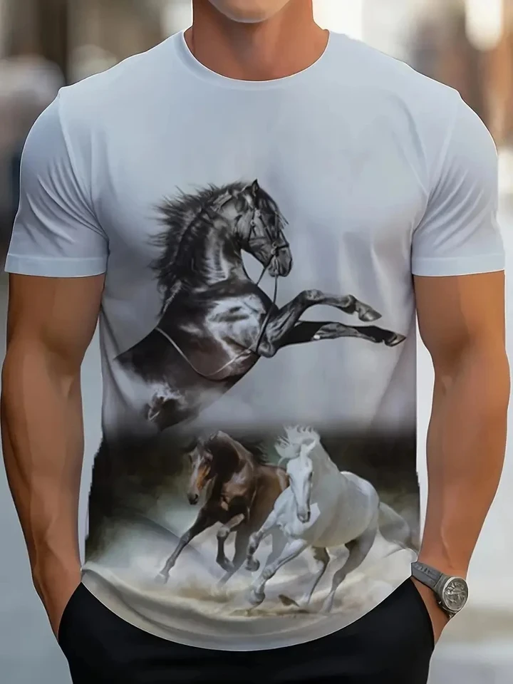 Black White Horse Graphic 3d Full Print T-shirt For Men Fashion Black White Horse Graphic 3d Full Print T-shirt For Men Fashion