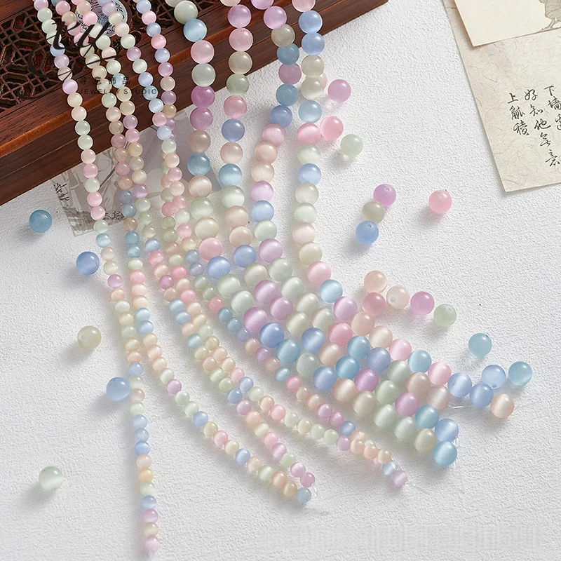 6/8/10mm Macaron Cat Eye Glass Beads Dopamine Color Loose Beads for DIY Bracelet Necklace