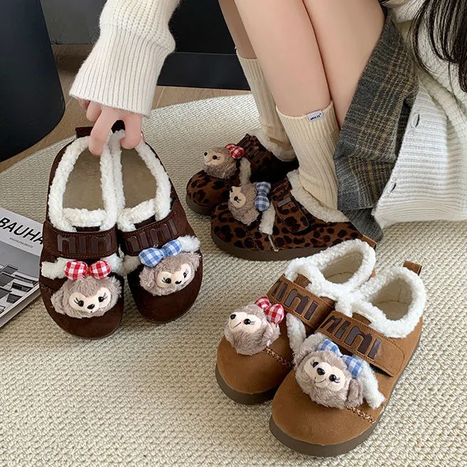 

Cute Duffy Lamb Wool Cotton Shoes Women's Casual Shoes Winter New Collection with Velcro Strap Velcro Thick Bottom