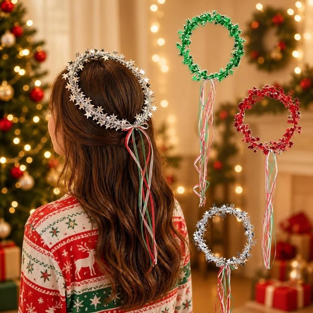 Children Gifts Shiny Christmas Headband Cute Funny Star Hair Hoop Sweet Photo Props Christmas Wreaths Headwear Party Accessories