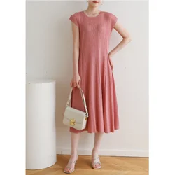 Miyake Pleated Premium Niche Design Slim Fit Youthful-Looking Ruffled Dress Short Sleeves [3235]