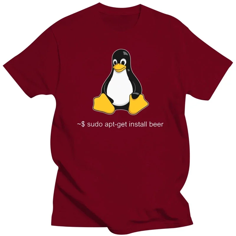 Funny Linux Sudo Get Me A Beer T Shirt for Men Short Sleeve Penguin Programmer Computer Developer Geek Nerd T-shirt Cotton Tee