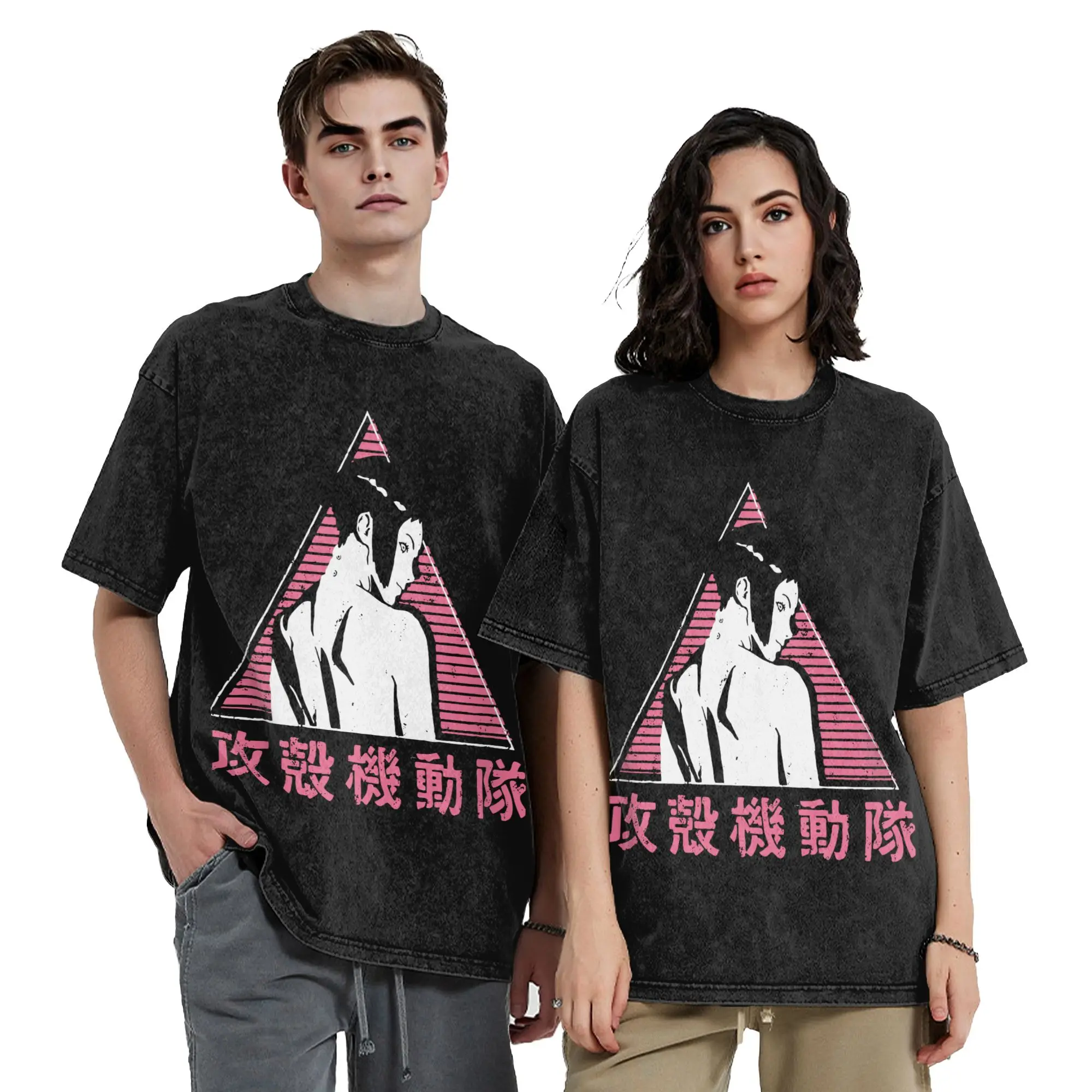 Arise Ghost in the Shell Vintage Washed Tshirts Men's Cotton Clothes Hip Hop  Crewneck Short Sleeve