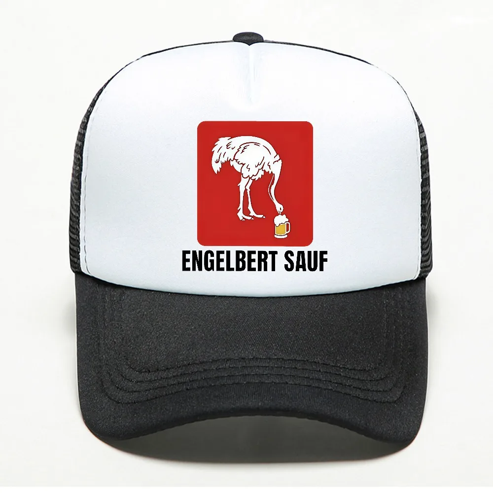 Engelbert Sauf Ostrich Drinking Beer German Beer Graphic baseball cap German Beer Lover Casual hat breathable mesh trucker hats
