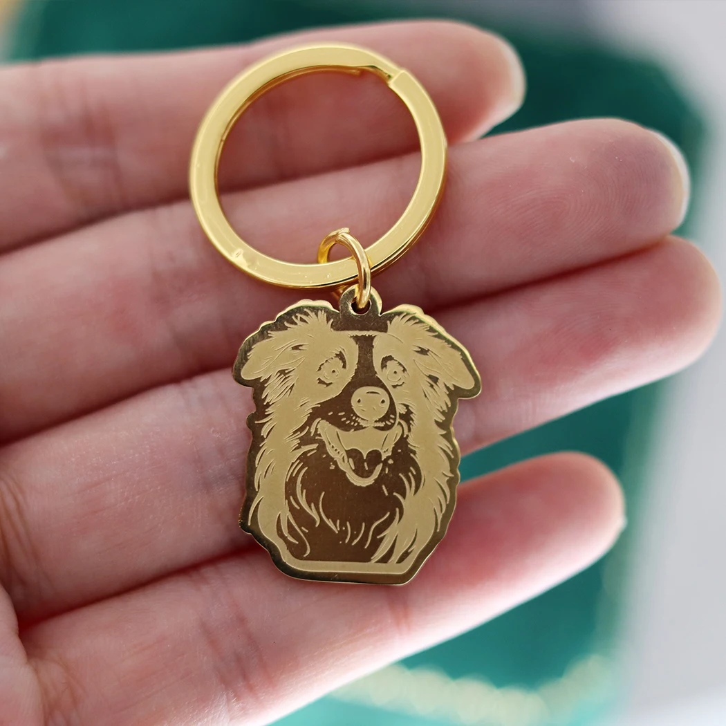 Stainless Steel Baby Dog Australian Shepherd Keychains For Women Men Cartoon Jewelry Pet Lover Animal Keychain