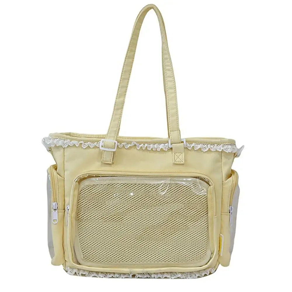 

Lace Beading Lolita Ita Bag Soft Material Japanese Style Anime Badge Tote Bag Transparent Window Shoulder Strap Y2K Shoulder Bag