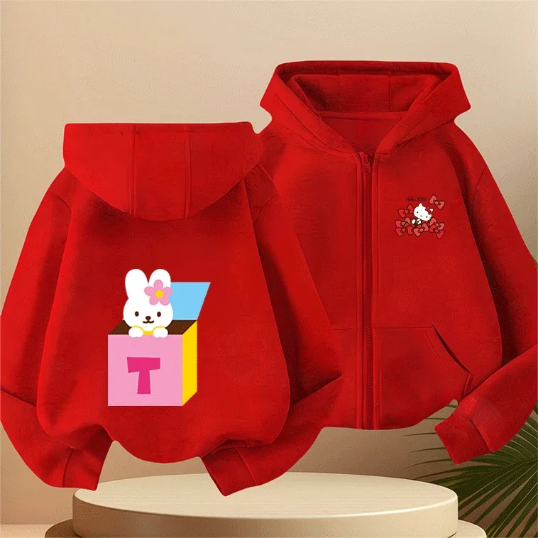 

Худи на молнии Sanrio Company Ltd Kitty White для детей 4-14 лет, хлопковая толстовка с мультяшным принтом, осенне-зимняя модная одежда для школы для детей и подростков