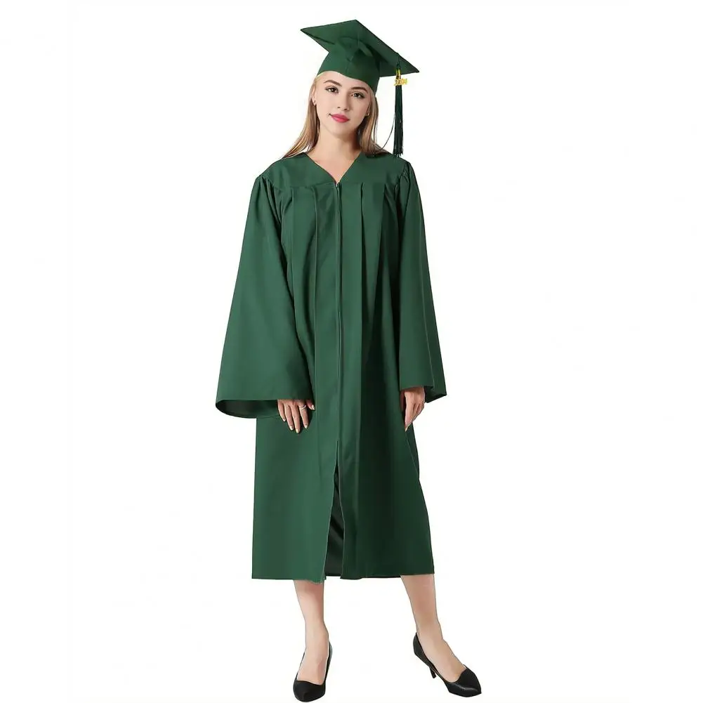 Unisex Graduation Robe Hat Set Front Zipper Loose Tassel 2024 Year Tag College Bachelor Graduation Ceremony Gown Cap Tassel Set