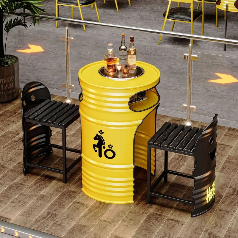 Modern Industrial Oil Drum Sofa Set Wrought Iron Leisure Tables and Chairs for Bar Billiards Hall BBQ Shop Internet Celebrity