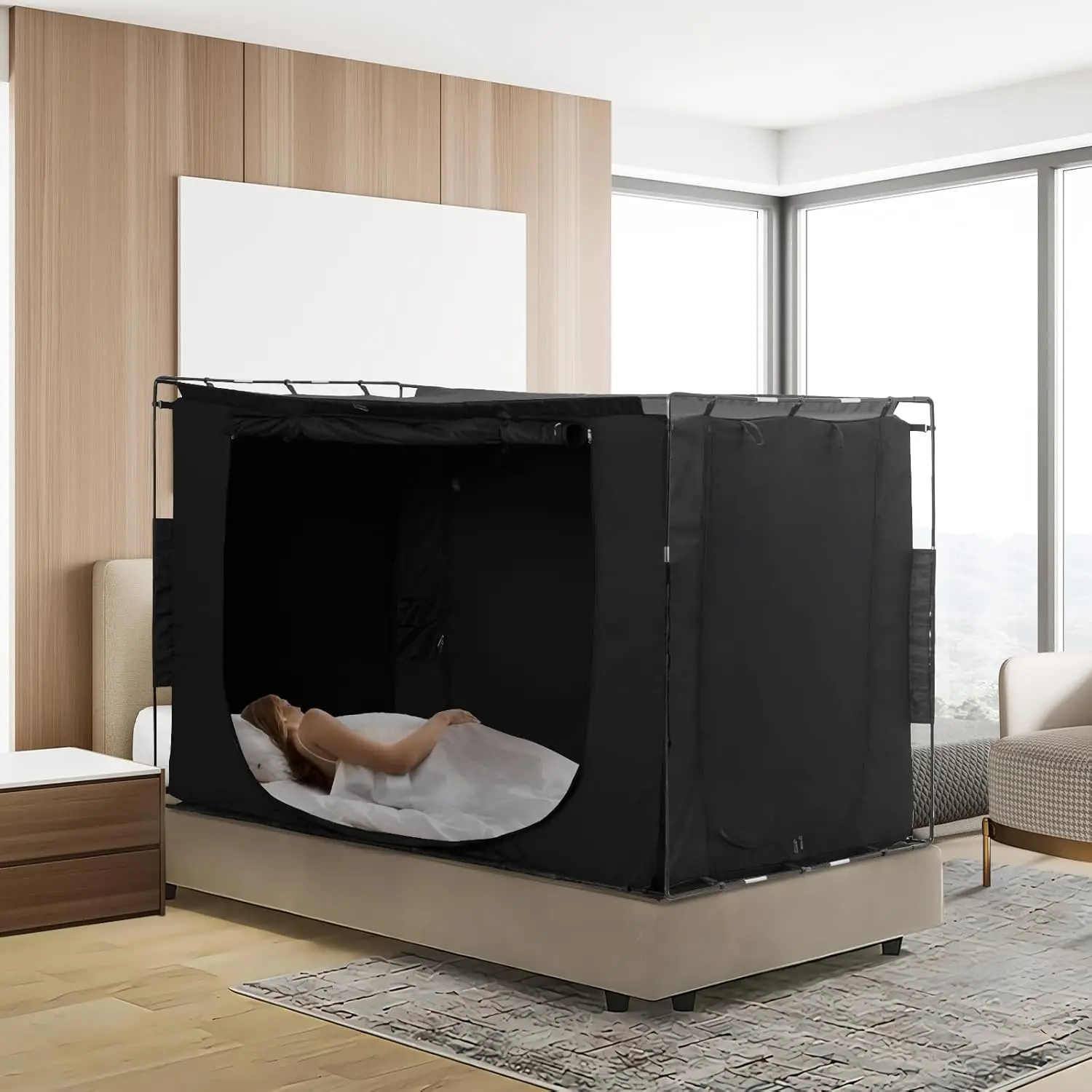 

Bed Tent, 75"" X 54"" X 47"" Full Size 3 Doors 70% Blo Out Sleeping Canopy Breathable With 0.37 In Fiber Poles On Privacy Fit