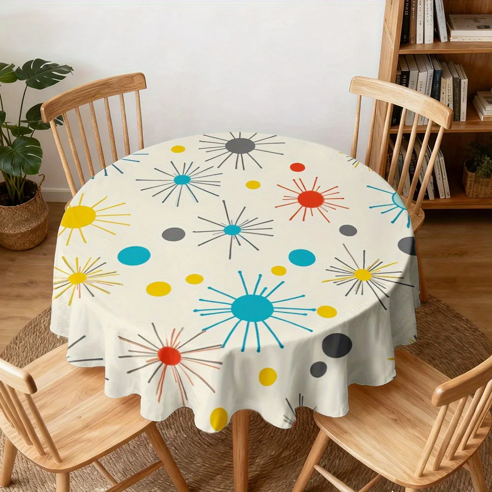 1 piece retro round tablecloth, multi-colored pattern (dark) - smooth texture, suitable for round dining tables