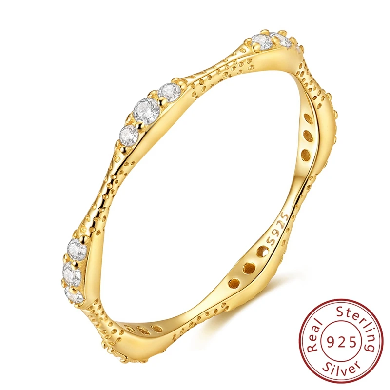 

Glittering 100% 925 Sterling Silver Gold Liquid Texture Ring For Women Luxury Jewelry Gifts