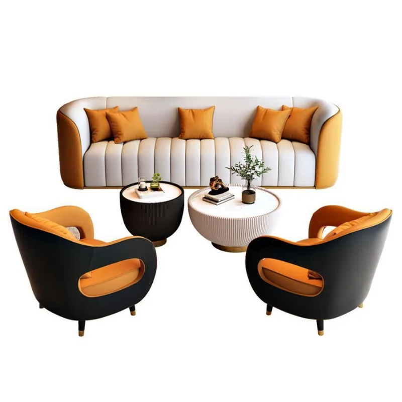 

Office Business Reception Light Luxury Leather Art Sofa Hotel Lobby Meeting Guests Beauty Salon Rest Area