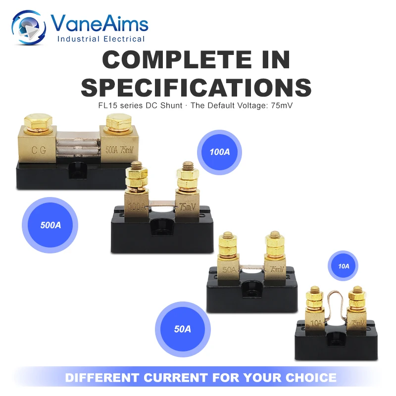 FL-15 DC Current Meter Shunt VaneAims 5A 10A 20A 50A 75A 100A 300A 400A 500A 600A 50mV 75mV 100mV Analog Ammeter Shunt Resistor